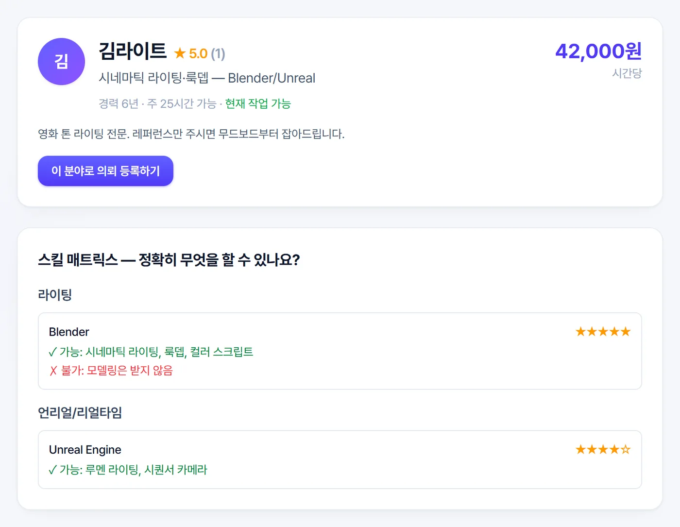 정밀 스킬 프로필 화면 예시